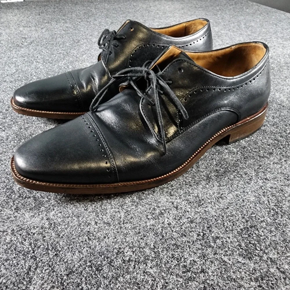Johnston & Murphy Sanborn Cap Toe Dress Shoes Mens 10 M Black Leather Formal